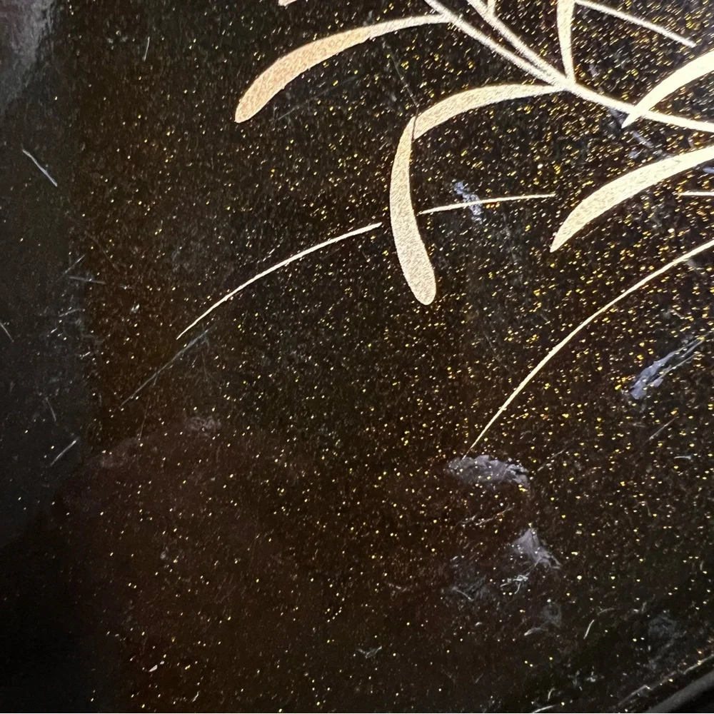 Toyo Black Plastic Tray w/ Red Flower Graphics Gold Trim Asian Faux Lacquerware
